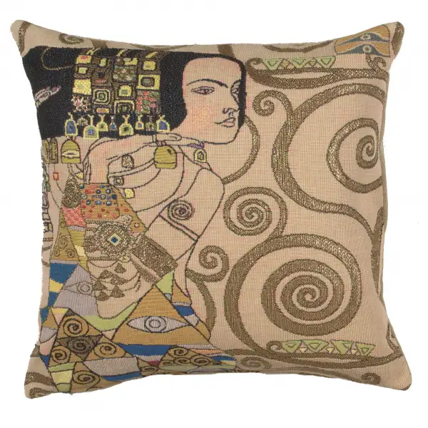 C Charlotte Home Furnishings Inc L'Attente - Klimt Jour French Tapestry Cushion - 18 in. x 18 in. Wool/Cotton/Other by Gustav Klimt