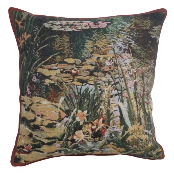 Yellow Flowers Monet's Garden  Belgian Couch Pillow