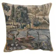 Paysage Flamand Bateau Belgian Tapestry Cushion - 17 in. x 17 in. Cotton by Charlotte Home Furnishings