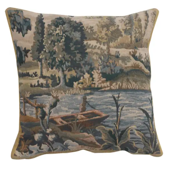 Paysage Flamand Bateau Belgian Tapestry Cushion - 17 in. x 17 in. Cotton by Charlotte Home Furnishings