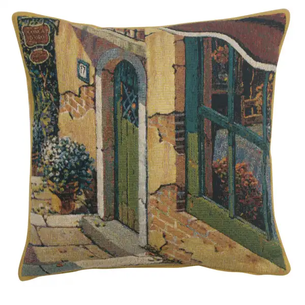 C Charlotte Home Furnishings Inc Bellagio Village Door Belgian Tapestry Cushion - 17 in. x 17 in. Cotton by Robert Pejman