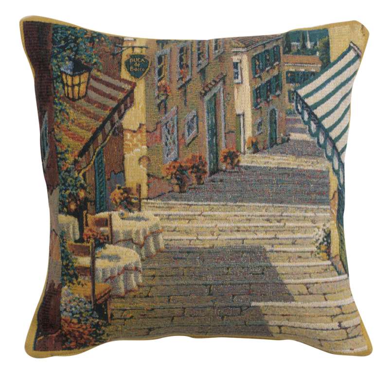 Bellagio Village Two Tables Decorative Tapestry Pillow