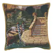 C Charlotte Home Furnishings Inc Varenna Reflections Boat Belgian Tapestry Cushion - 17 in. x 17 in. Cotton by Robert Pejman