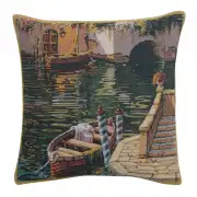 C Charlotte Home Furnishings Inc Varenna Reflections Boat II Belgian Tapestry Cushion - 17 in. x 17 in. Cotton by Robert Pejman