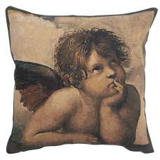 Angels by Raffael left Decorative Tapestry Pillow