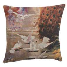 Peacock & Doves Decorative Tapestry Pillow