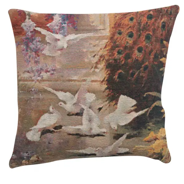 Peacock & Doves Belgian Couch Pillow