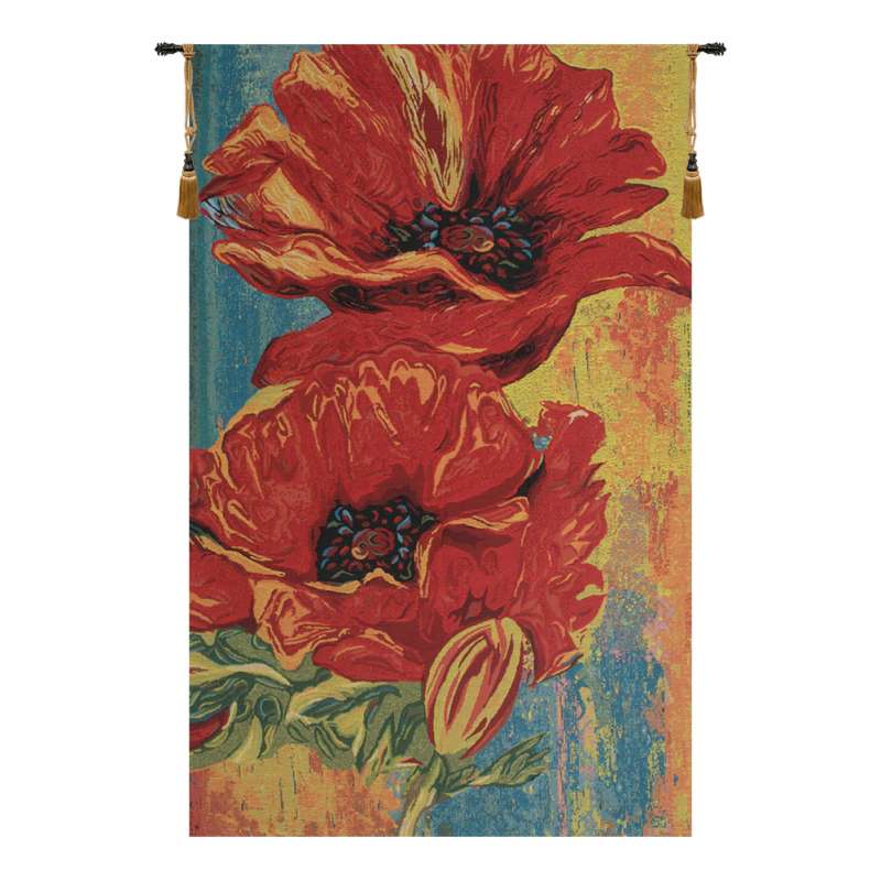 Two Poppys European Tapestry Wall Hanging