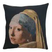 Girl With The Pearl Earring Belgian Cushion Cover - 16 in. x 16 in. Cotton/Viscose/Polyester by Johannes Vermeer