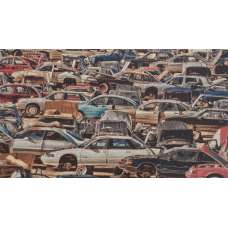 The Car Junkyard Stretched Wall Tapestry