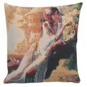 Flowers In Her Hair Couch Pillow - 16 in. x 16 in. Cotton/Viscose/Polyester by Alessia Cara