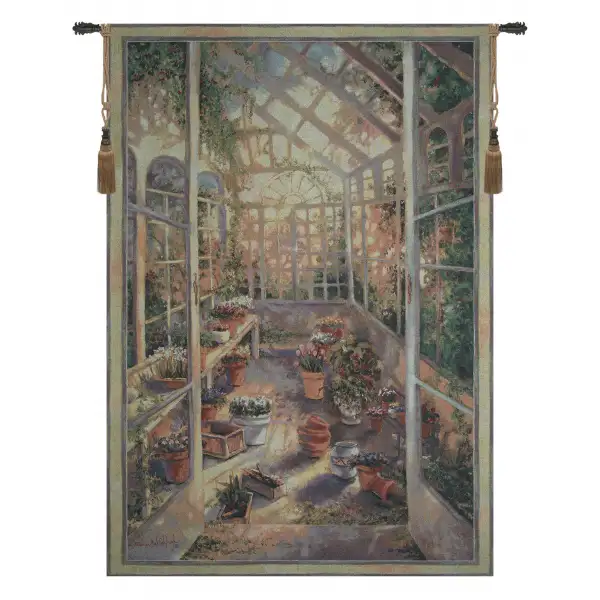 Charlotte Home Furnishing Inc. Made in the U.S.A. Tapestry - 53 in. x 76 in. | Greenhouse Retreat Tapestry Wall Hanging